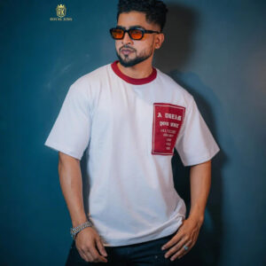 Premium Chest Contrast Drop Shoulder t-shirt | White
