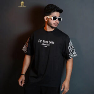 Premium Chest Contrast Drop Shoulder t-shirt | Black