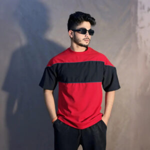 Premium Chest Contrast Drop Shoulder t-shirt | Red